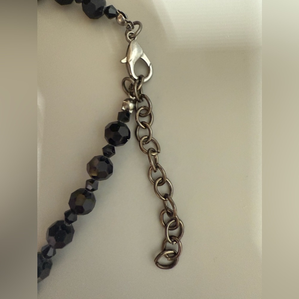 Black crystals Beaded Fringe Statement Necklace - Picture 6 of 11
